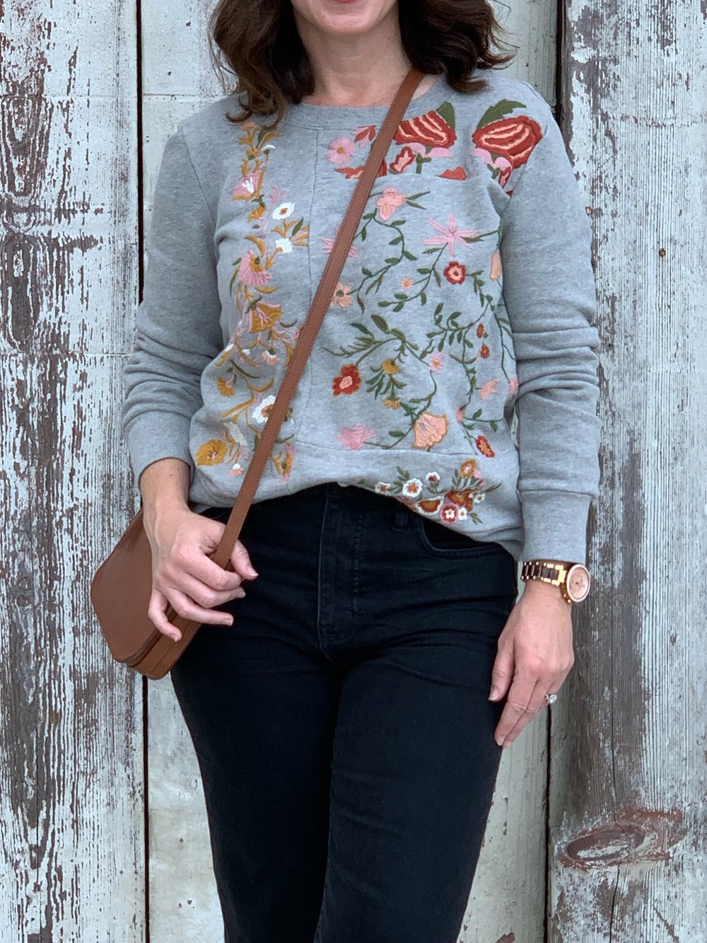 Anthropologie Embroidered Floral Crewneck Sweatshirt - Gray - Picture 2 of 9
